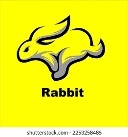Logo rabbit icon in black, gray line and yellow background