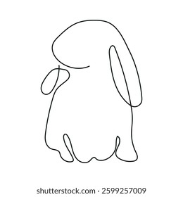 logo of a rabbit with long ears sitting on its paws and turned to the side in a line art style drawn with single lines	