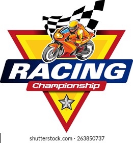 Logo Racing Championship With Some Elements Such As Motor Sport, Checkered Flag, And A Five-pointed Star