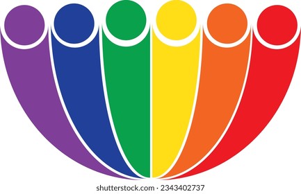 Comunidad del arcoiris con logotipo; figuras de arco iris en medio círculo.