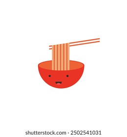 Logo ramen bowl cute character unique design with blank background