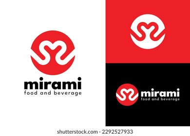 Logo ready elegant simple creative brand identity company corporate cafe fashion food initial letter M mark sign love hand circle red