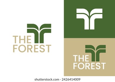 Logotipo listo elegante marca creativa simple identidad empresa café corporativo moda comida inicial T F árbol bosque letra palabra marca signo línea moderna