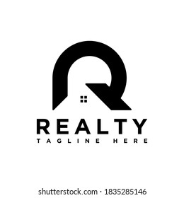 logo for real estate company, with a concept house or home in the negative space of the letter R.