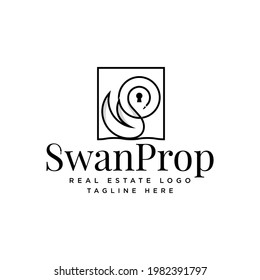 Logo For Real Estate Company, With A Concept Abstract Beauty Swan And Key Hole