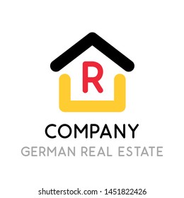 Logo for Real Estate Company in Germany. Vector symbol looks great both on the site and in the mobile app. Creative emblem with the house painted in the flag of Germany.