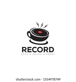 logo record cafe and entertainment,with mug and vinyl vector