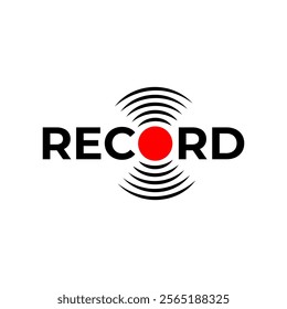 The logo "RECORD" with a stylized red circle and radiating lines, resembling a record button and sound waves. It conveys a dynamic and energetic feel, suggesting a lively and engaging podcast 
