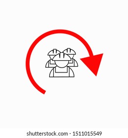 Logo for recruitment Agency for the selection of construction specialties. Vector icon illustration. Logo worker with red circle arrow and worker outline