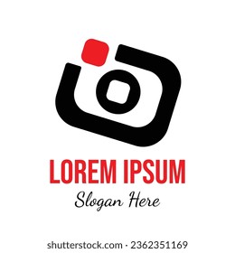 The logo is rectangular and has a circle in the middle, with dynamic corners, similar to a camera. a combination of black and red. Suitable for logos in the fields of photography, advertising, wedding
