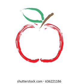 Logo of red apple on the white isolated background. A vector picture of the fruit drawn with a brush.