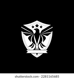 Un logo con un pájaro rojo y un escudo