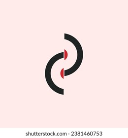 a logo with a red and black circle
