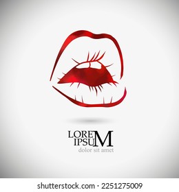 Logo red female lips. Vector illustration