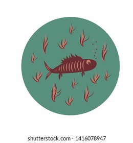 Logo with a red fish in a green circle with algae. The colors of the elements are easy to change.