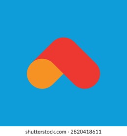 logo in red and orange on blue background, colorful hospitality symbol for travel, accommodation, tourism, branding, and digital design