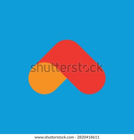 logo in red and orange on blue background, colorful hospitality symbol for travel, accommodation, tourism, branding, and digital design