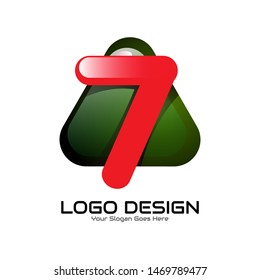 Logo Red Seven design. Triangle rounded simple template and glossy style