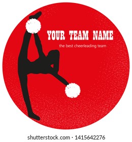 Logo red, silhouette cheerleader girls with pompoms.Cheerleading teams template.