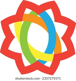 Logo of a red star with colored connections; organizations; teamwork;