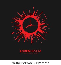 A logo of red watch icon abstract clock vector silhouette on black background