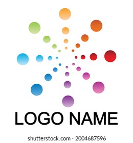 logo with regular rotating round elements. Vector illustration of colored dots-eps10. Abstract background with hypnotic colorful circles.
