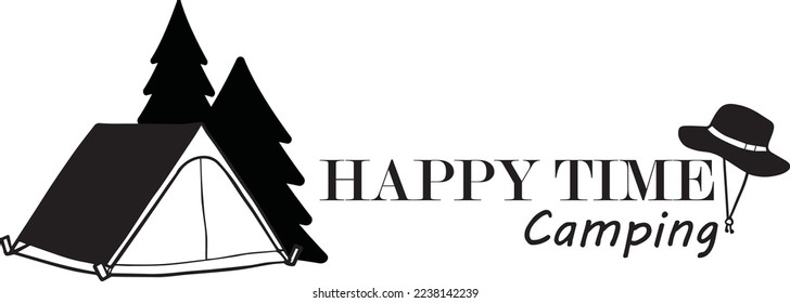 Logo related to camping, tent camping, camping ground, black and white lines on a white background.