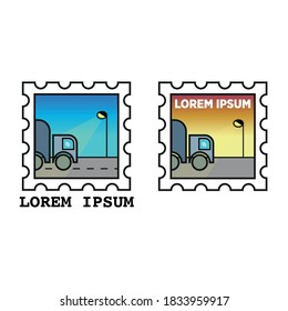 logo representing a stamp with with the image of a truck. you can replace the text with your brand name