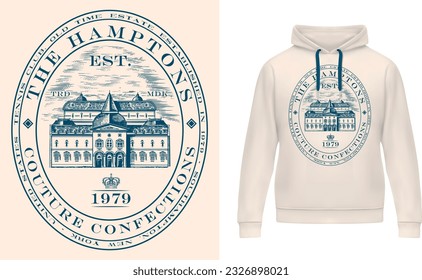 logo Resort graphic, retro tennis with house, seal victorian and couture. the hamptons, palm beach Country club summer SS23 tennis crest sport 