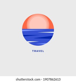 Logo para resort, hotel, agencia de viajes, spa con sol y mar. Icono geométrico abstracto de verano con océano y amanecer. Ilustración del vector
