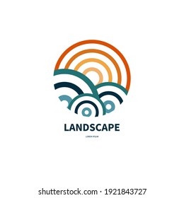 Logo For Resort, Hotel, Travel Agency, Spa With Sun And Sea. Geometric Abstract Summer Icon With Ocean And Sunrise. Vector Illustration
