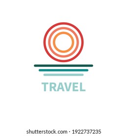 Logo for resort, hotel, travel agency, spa with sun and sea. Geometric abstract summer icon with ocean and sunrise. Vector illustration

