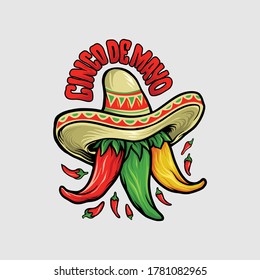 Restaurante con logo Cinco de Mayo Mascota de Chile Mexicana para comida y bebida 