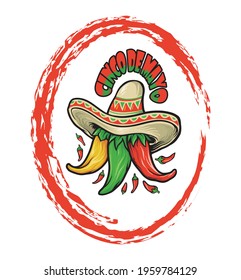 Logo restaurant cinco de mayo mexican chili mascot vector, Cinco de mayo emblem design with hand drawn vector image, Cinco de mayo mexican holiday retro sketch icons vectors, festival poster cinco.
