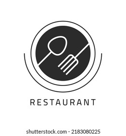 Logo-Restaurant Lebensmittel-Kreis Vektorsymbol oder Luxus-Ess-Bar und Catering-Chef-Logotype moderne, einfache minimale Design mit Gabel und Löffel-Linie, Cafeteria Besteck oder Küchen-Gourmet-Tools Zeichen