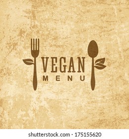 Logo Restaurant Food Vegan Health Design Vector Cooking Old Vegetarian Vintage Graphic Element For Vegan Menu On Grunge Old Paper Logo Restaurant Food Vegan Health Design Vector Cooking Old Vegetarian