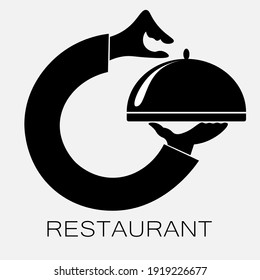 logo of the restaurant from the hands holding the dish with the lid