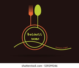 Logo restaurant. Minimalist: Simple logo in two colors, green and orange on brown background. Vector