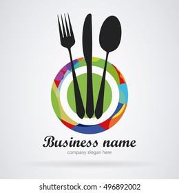 Logo Restaurant. Modern Colors: Kitchen Cutlery On Plate Colors