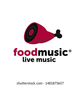 logo for a restaurant saloon eatery caff  a piece of meat on a plate chicken turkey chicken vinyl record player 
delicious tasty live music relax bit vector, illustration, icon, symbol, isolated, food