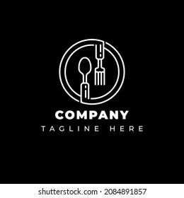 logo Restaurante con cuchara y tenedor, concepto moderno de logotipo de la línea de conexión