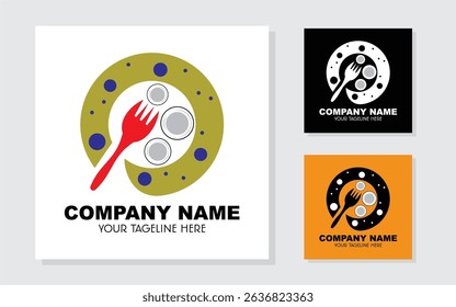 Logo for restaurant. Spoon, Fork and Plate Logo for Restaurant, Catering, Cafe and Food Service Branding. Logo Illustration