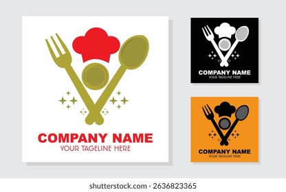 Logo for restaurant. Spoon, Fork and Plate Logo for Restaurant, Catering, Cafe and Food Service Branding. Logo Illustration