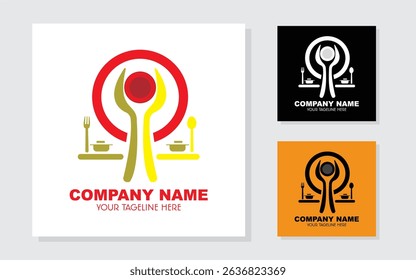 Logo for restaurant. Spoon, Fork and Plate Logo for Restaurant, Catering, Cafe and Food Service Branding. Logo Illustration