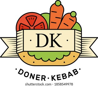 logo for restaurant vector template with area for text with food isolated on white background. Vintage retro style for fast food and vegan restaurant