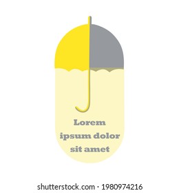 Logo with retro umbrella in a capsule form. Half yellow and grey umbrella. Semi transparent shape below forming capsule shape. Logotype for pharmaceutics, pharmacy or other related to medicine field.