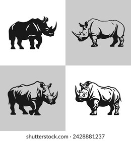 Logo of rhino icon set isolated vector silhouette design