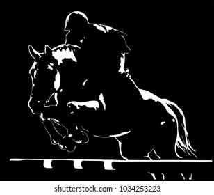 A logo of a rider jumping over an obstacle in a contour light.