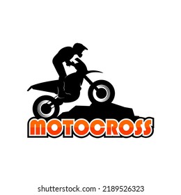 Logo Riding A Motorcycle Cross On A Cliff Silhouette Vector