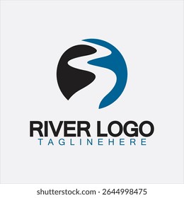 Logo of river, creek, river bank and water flow.
